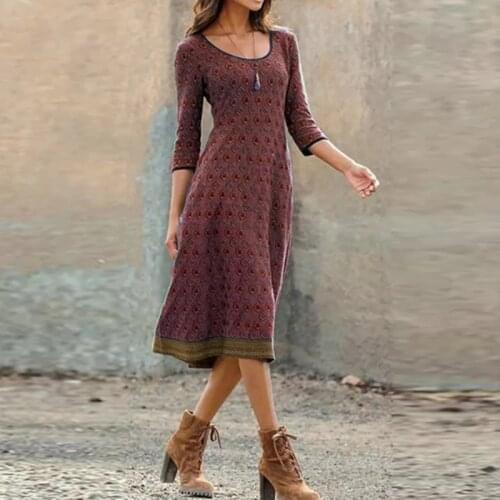 Robe de soirée à manches trois quarts pour femmes, décontractée, col rond, Slim, imprimé, grande taille 3XL, Streetwear, printem