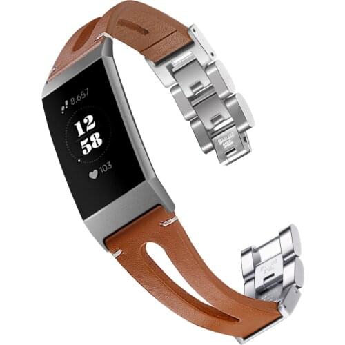 Compatible for Fitbit Charge 3 / 4 Smart Watch Band Leather with Buckle Replacement Watch Strap for Watchbands WB218