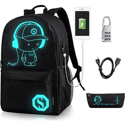 New Anime Luminous School Backpack For Boy Student backpack purse for 15.6-inch with USB Charging Port and Lock School Bag Black
