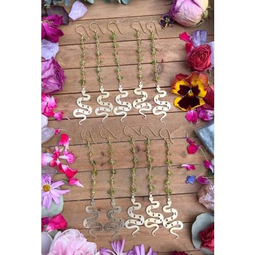 The Garden SNAKE EARRINGS - PERIDOT // gemstone dangle earrings // moon earrings