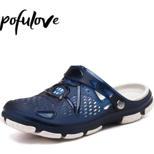 Pofulove Men Sandals Slippers Summer Outdoor Beach Fishing Casual Shoes Fashion Design Jelly Sandals Hollow Out Sandalia Zapatos
