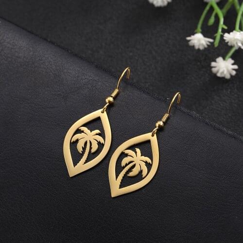 COOLTIME Stainless Steel Silver Color Small Earring Coffice Cup Palm Tree Girlfriend Gift Earings Fashion Jewelry