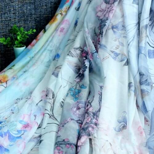 Width 59" 30D Printed Chiffon Fabric Ink Chinese Ancient Costume Clothing Cloth Silk Scarves Dress Material By the Yard