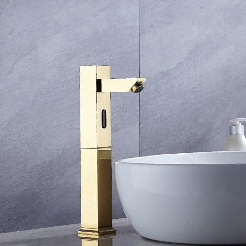 Basin Faucet Bathroom Sensor Sink Faucet Gold finished Square Basin Faucet sink tap DC or AC sensor water tap