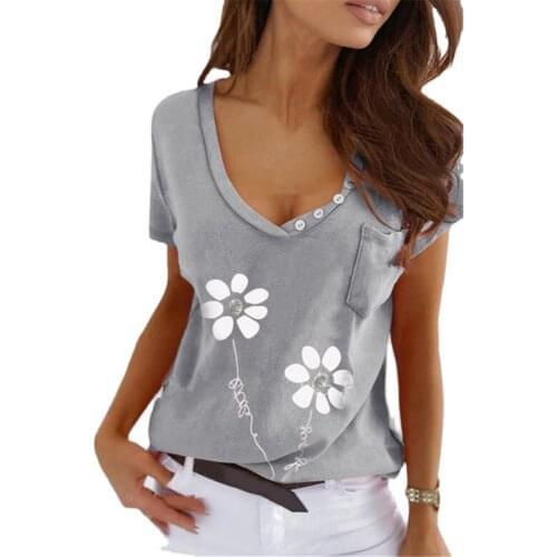Summer Women Print Top Fashion Women Casual Floral Print Loose Female Women Sleeveless Wide V Neck T-shirt for Daily Wear