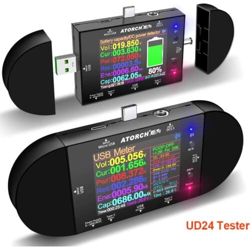 UD24 DC5.5 USB tester Type-C 2.4"inch digital voltmeter ammeter power bank voltage detector volt PD Trigger electric meter