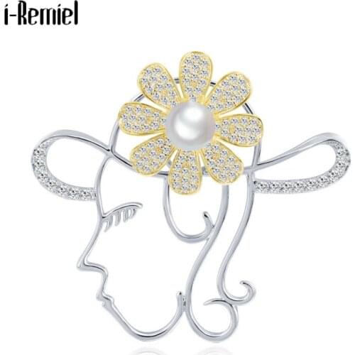 High-grade Figure Rotating Flower Crystal Brooch Jewelry Luxury Rhinestone Pearl Suit Coat Pins Scarf Buckle Sweater Accessories