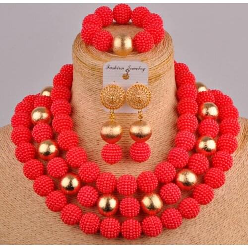 High-end Nigerian Wedding Wedding Jewelry Three-piece Bridal Wedding Red Jewelry Bridal Accessories African Jewelry Set XX-104
