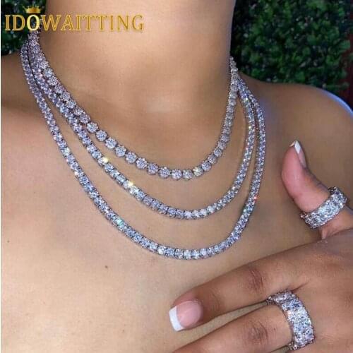 2021 Valentines Day Iced Out Bling 1Row CZ Tennis Necklace Women 16" 18"Micro Pave 5A CZ Round Disco Dot Link Chains Choker