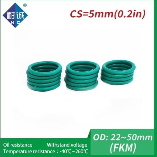 2PC/lot Rubber Ring Green FKM O ring Seals Thickness 5mm OD22/25/28/30/32/35/38/40/42/45/48/50mm Rubber O-Rings Fuel Washer