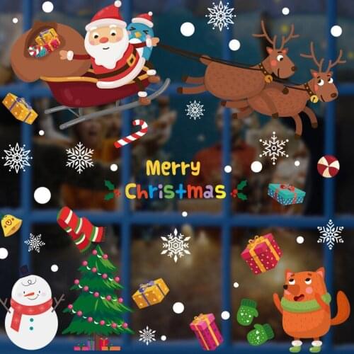 2021 Xmas Wall Stickers for Christmas Home Decor Windows Glass Tile Santa Sleigh Wall Decals Removable DIY Vinyl Art Murals