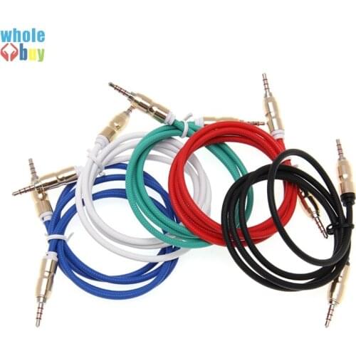 300pcs/lot Bullet head Audio Cable 3.5 mm Jack Male to Male Cloth Audio Aux Cable For mobile phone DVD 4 pole Wire Line Aux Cord
