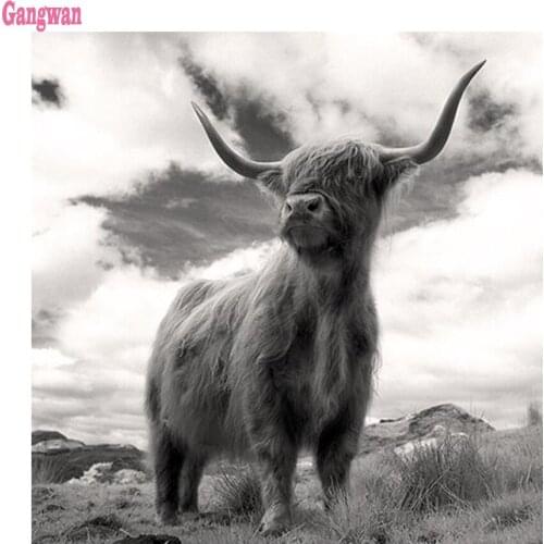 Highland Cow Black and White Needlework Diamond Painting Diamond Embroidery All Drill Rhinestone Mosaic Picture by numbers decor