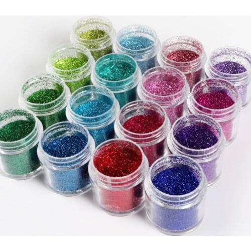16Boxes Sparkly Nail Art Glitter Powder Hot Pink Sequins Dust Shiny Chrome Pigment For Gel Polish Manicure Nail Decorations Tips