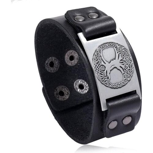 Jessingshow Viking Bracelet for Men Women Wide Genuine Leather Bangle Tree of Life Wristband Amulet Wicca Jewelry Gift