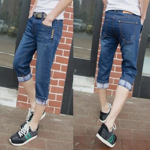 HOT 2020 Summer casual jeans man Denim male slim Skinny trousers stretch teenager boys pants Men multi Button Capri pants Mens