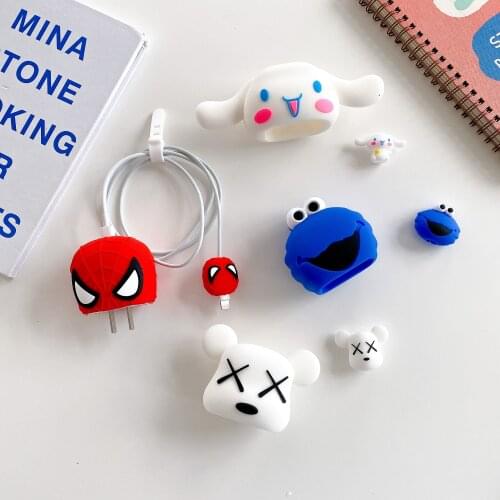 Eclankon USB Cable Protector Silicone Cartoon Protector Cable Charger Anime Cute Organizer Kawaii Cable Winder For IPhone 12