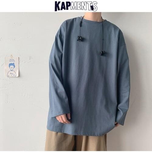KAPMENTS Men Kpop Solid Colorful T-shirts Long Sleeve 2021 Mens Streetwear Harajuku Tshirts Couple Japan Style Oversize T Shirts