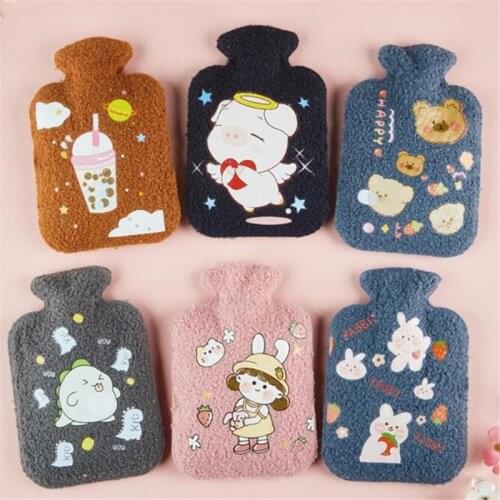 Cute Hot Water Bottle Portable Teddy Cashmere Plush Cold-proof Fleece Bag for Women Hand Warm Water Bottle Safe Explosion-proof