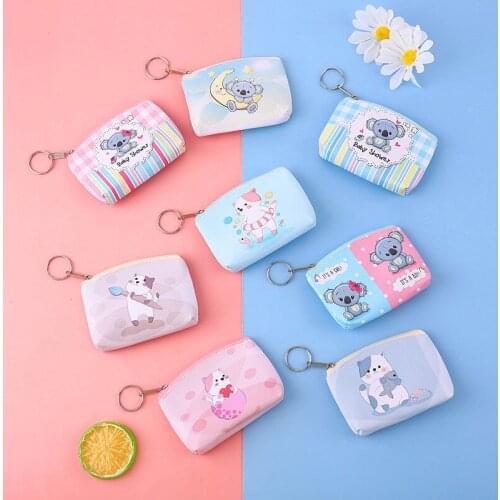 Women Girl Cute Cat Mini Money Bags Cartoon PU Coin Purse Card Holder Wallet Key Zipper Pouch Make up Travel Bag
