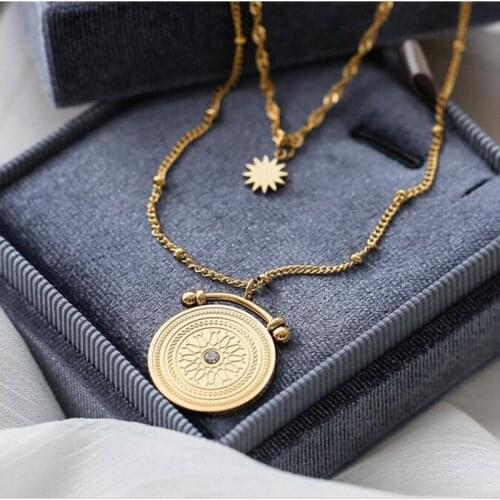Multilayered ancient Rome disc coin necklace stainless steel for women rose gold color star pendant fashion 2020