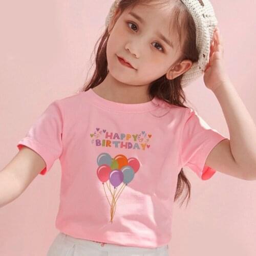 Fashion Tops For Girls Happy Birthday T Shirt Boys Cute Cartoon Panda Kawaii Novelty Tshirt Girl Short Sleeve Kids Shirt 24M-9T