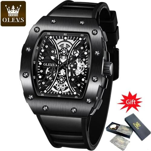OLEVS 2021 Tonneau shape Sport Watch Men Quartz Military Mens Hollow Watches Top Brand Luxury Gold Clock Hip Hop Reloj de hombre