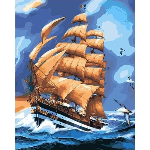 Painting By Numbers DIY Dropshipping 40x50 60x75cm sailboat navigation Still life Canvas Wedding Decoration Art picture Gift