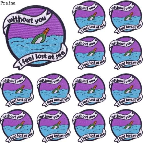 Prajna 10 PCS Without You Patch Cartoon Drifting Bottle Patches On Clothes Iron On Embroidered Patches For Clothing Round Badges