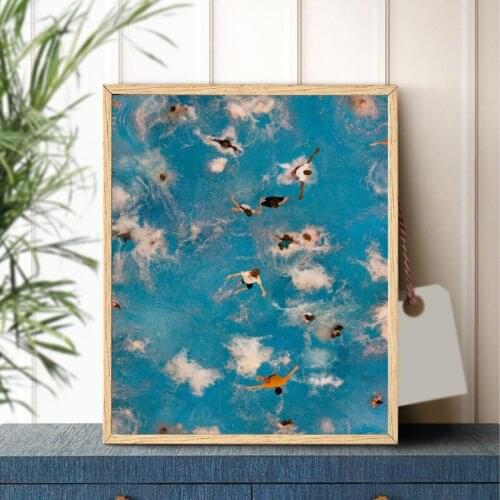 Summer Swimming Party Wall Art Prints Nordic Poster Swimming Pool Aerial Photography Canvas Painting Picture Living Room Decor