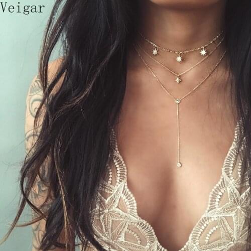 New Style Rhinestone Pendants Necklaces for Women 2018 Fashion Jewelry Ladies Party Layered Necklace Gold Color Collier