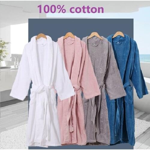 Solid color Hotel 100% Cotton Robes Terry Robe Lovers unisex Robe Bathrobe Soft Sleepwear pyjamas Casual Homewear dressing gown