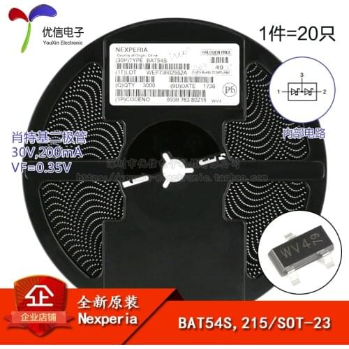 Genuine original BAT54S, 215 screen WV4 / SOT-23 30V / 200mA Schottky diode