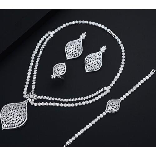 Be 8 High Quality Water Drop Pendant Wedding Jewelry Zirconia Sets Costume Dress Accessories Bridal 4pcs Set for Marry S457