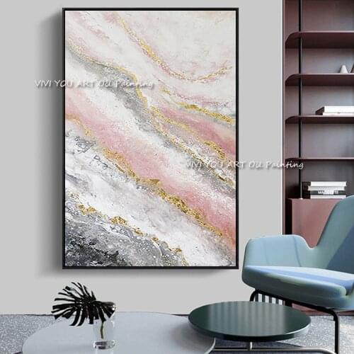 Simple abstract pink peak canvas painting 100% Handmade Oil painting nordic wall art pictures for living room bedroom