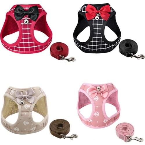 Adjustable Breathable Cat Harness Leash Sets Nylon Mesh With Bell Cute Bowknot Clothes Vest For Puppy Kitten Cats Pet Supplies