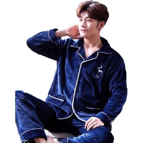 Christmas Pyjama Men Winter Thick Warm Flannel Mens Pajama Set Long Sleeve Coral Velvet Sleepwear Suit Loungewear Home Clothes