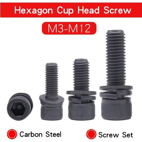 Hexagon Hex Socket Cup Head Screw Set M3 M4 M5 M6 M8 M10 M12 carbon steel material screws black color grade 12.9 for machinery