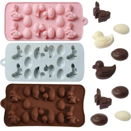 Cartoon Duck Rabbit Egg Silicone Mold DIY Chocolate Mold Eggs Easter Bunny Ice Cube Cake Biscuit Mold Bakeware Pastry Utensils