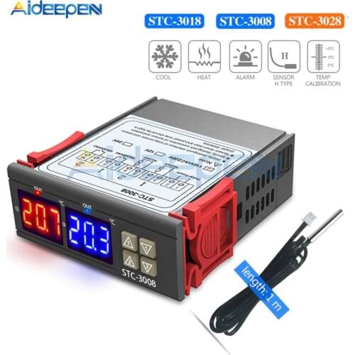 STC-3008 STC-3018 STC-3028 Dual Digital Temperature Humidity Controller Thermostat 10A With NTC Sensor Probe Thermoregulator