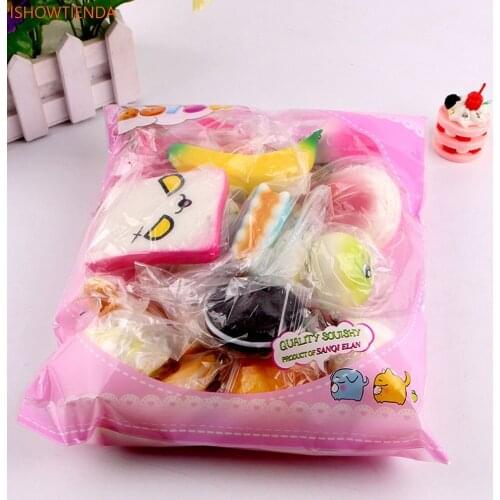 10pcs Medium Mini Soft PU Squishy Bread Toys Key Super Slow Rising Squeeze Toys Stress Relief Reliever Squishy Cure Gift