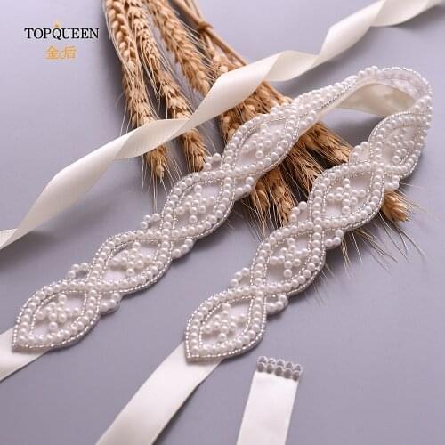 TOPQUEEN S353A Bridal Dresses Belt Woman Party Belt Prom Emellished Belt Beaded Pearl Wedding Belt Girl Belts Wedding Sash