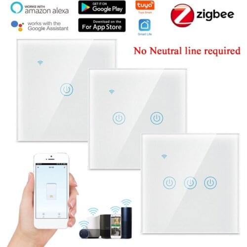 Zigbee Smart Light Switch Tuya Smart Life App Control No Neutral Wire Required Home Wall Button Alexa Google Home 1/2/3 Gang EU