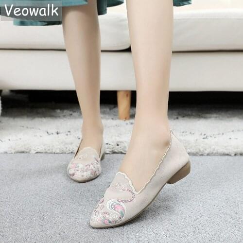 Veowalk High End Jacquard Embroidered Women Pointed Toe Ballet Flats Elegant Ladies Casual Comfortable Slip On Flat Shoes