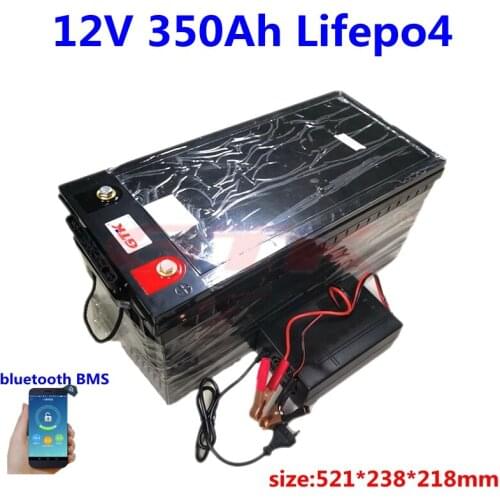 Waterproof Lifepo4 12V 350Ah lithium iron battery with BMS for solar system RV EV electric boat+20A Charger