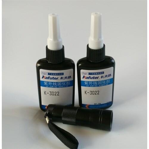 High Quality 2pcs 50g kafuter K-3022 UV glue +portable UV flashlight uv curing adhesive PVS ABS Acrylic plexiglass glue