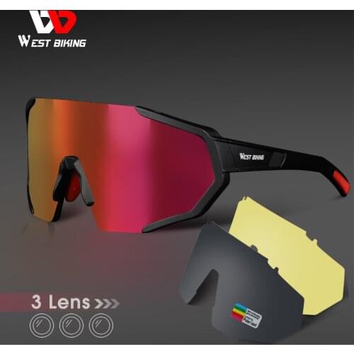WEST BIKING Professional Polarized 3 Lens Cycling Glasses MTB Road Bike Sport Sunglasses Bike Eyewear UV400 Bicycle Goggles