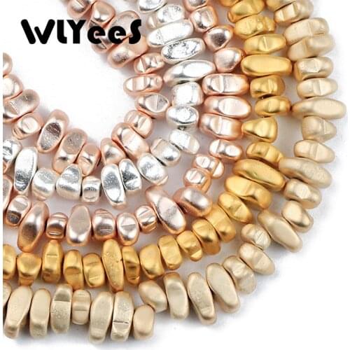WLYeeS Natural Stone plating Silvers Rose Gold Hematite Matte gravel Spacer Loose Beads for Jewelry Making Diy Bracelet Necklace