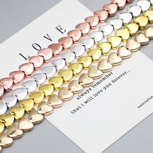 WLYeeS Natural Stone Love Heart Shape Gold Sliver Hematite Beads 8mm Pendant Loose Beads For Jewelry Making Bracelet Earring DIY