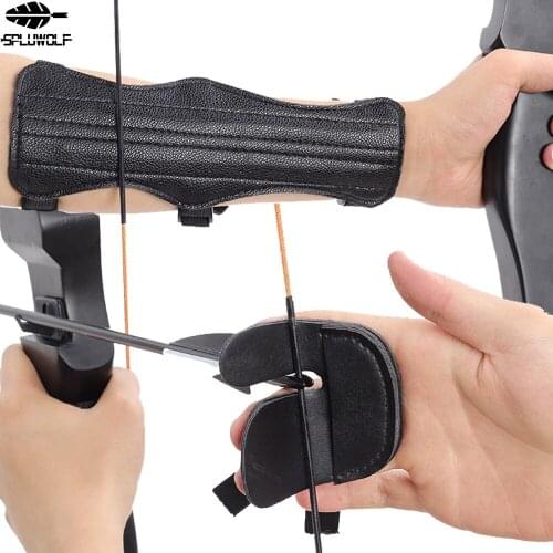 Archery Arm Guard Double Finger Protection Set Adjustable Strap Armban Safe Protector
